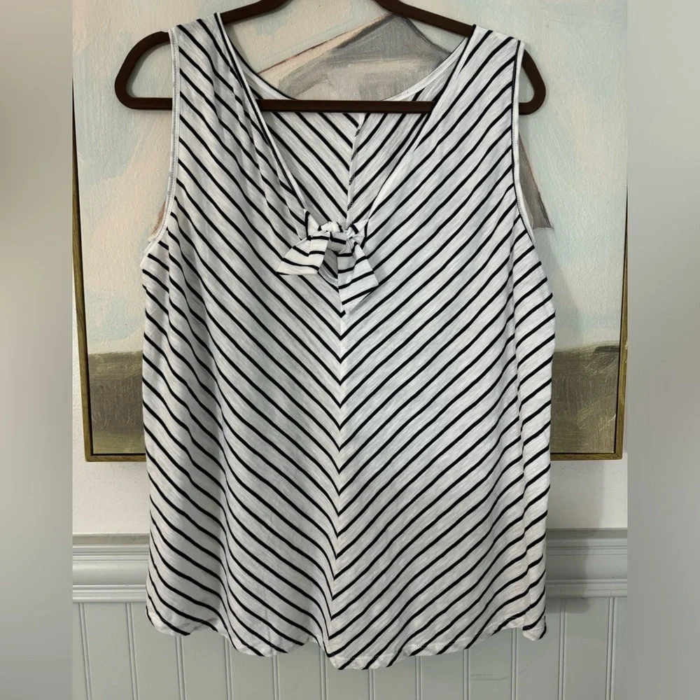 LOFT Outlet Double V Striped Knotted Tank Black & White Size Lg - Picture 4 of 11